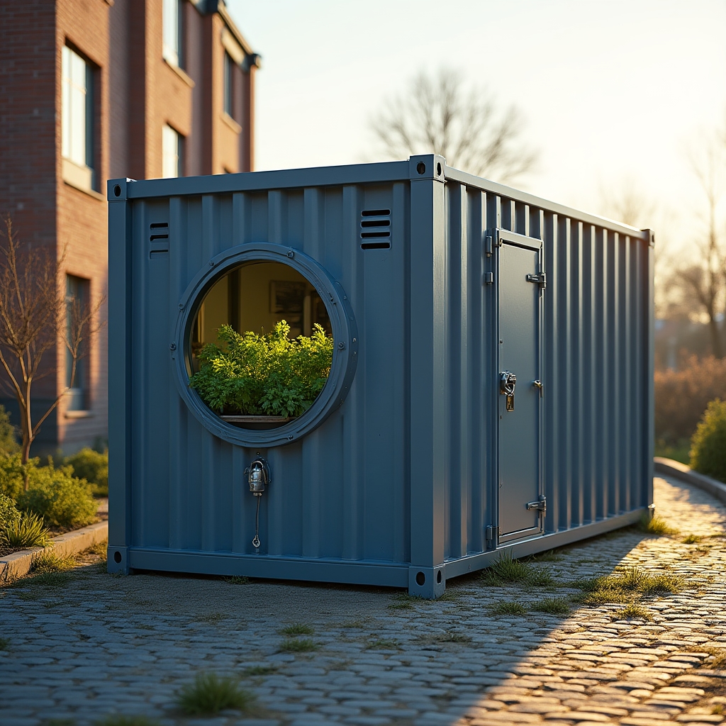 Shipping container converted into a micro-farm on vacant urban land in Warsaw